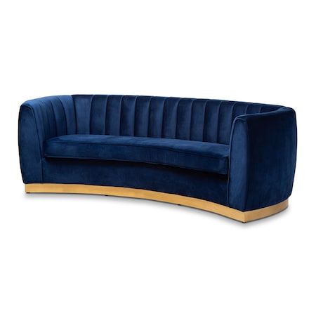 Baxton Studio Milena Glam Royal Blue Velvet Upholstered Gold-Finished Sofa 152-9266